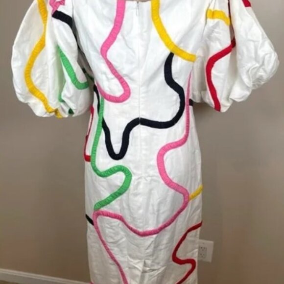 Mara Hoffman Namari Puff Sleeve Printed Linen Off the Shoulder Midi Dress Size 6 - Picture 12 of 12